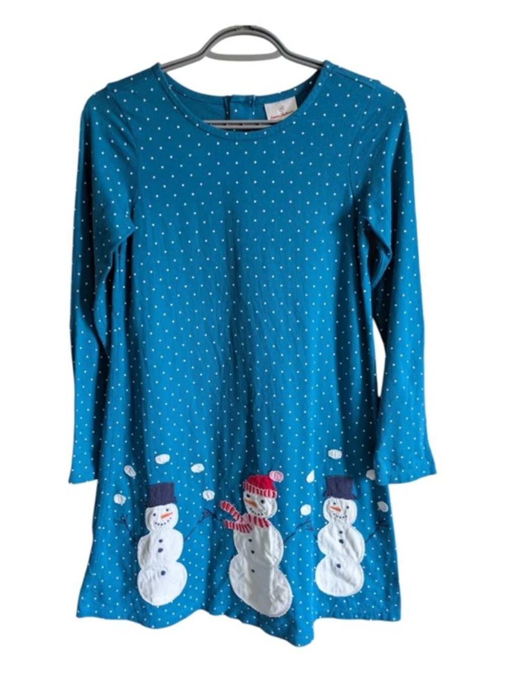 Hanna Andersson Appliqué Art Dress Tapestry Blue w/Snowmen Size 12 (150cm)